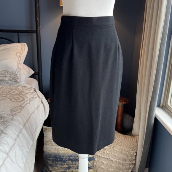 Vintage 90s 100% Wool Black Skirt Suit w Gold Buttons - Picture 10 of 16